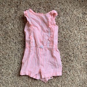 Peach and White Striped Ruffle Romper